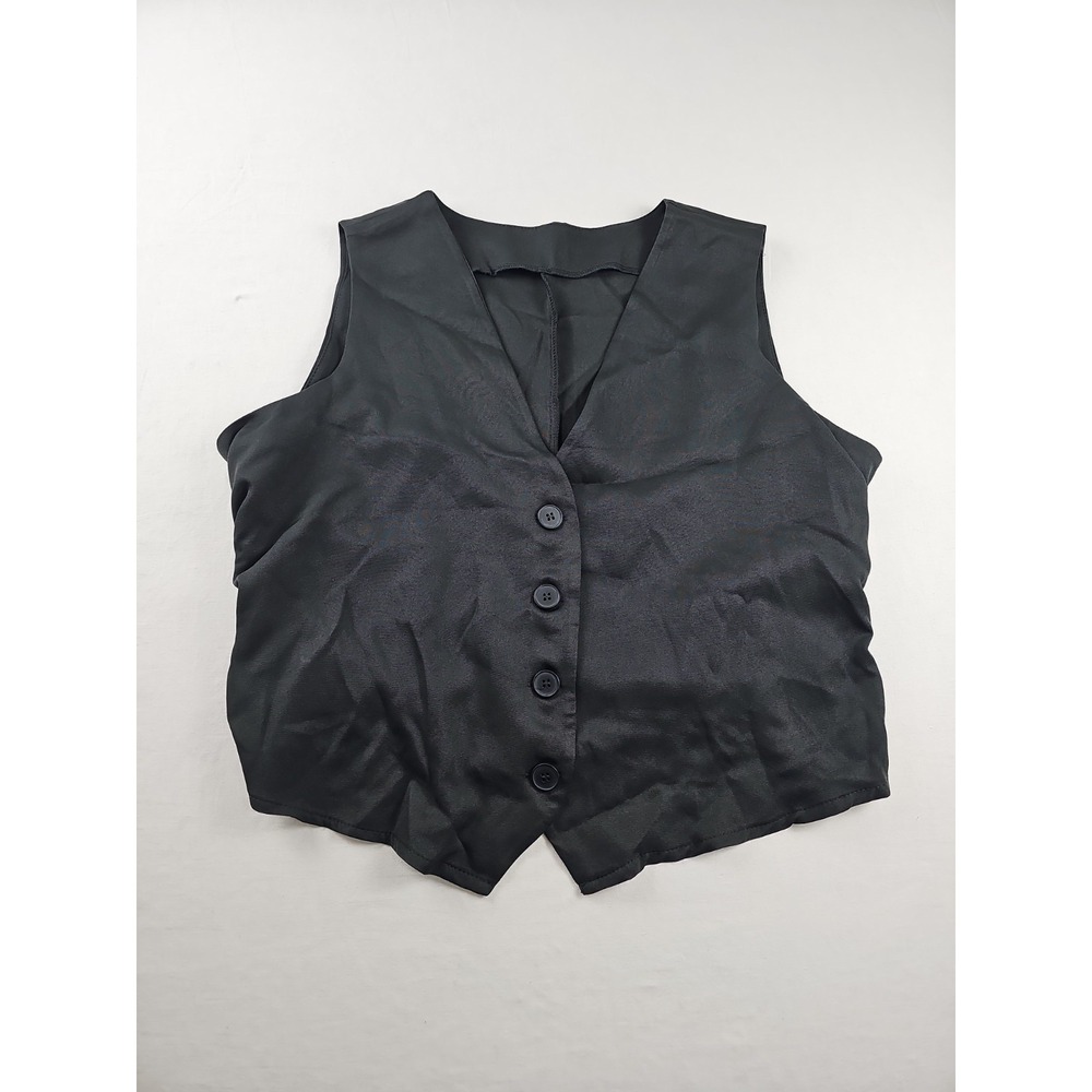 Shein Curve Women's Size 1XL Black V-Neck Shirt Cropped Button-Up Vest